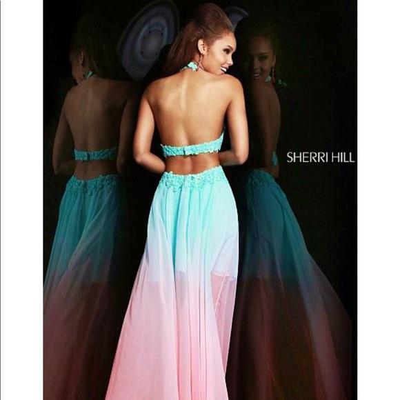 Dress - Sherri Hill, High/Low, Ombré’ Halter - Picture 3 of 6
